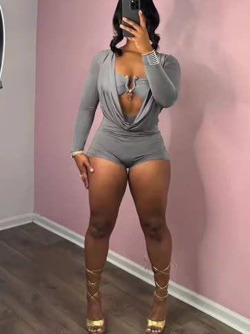 Weird Puss Sexy Women Swing Collar Romper+Metal buckle Bra Hipster Midnight Party Coquette New Spring Trend Workout Playsuits