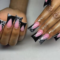 24pcs Duckbill Shaped Fake Nails Gold Butterfly Rhinestone Design False Nail Tips Wearable Full Cover French Press on Nails