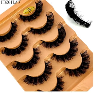 Natural 3D false eyelashes, cat eye eyelashes, D curl, soft and fluffy cross, 5 pairs, Sleeve eyelash extension, makeup