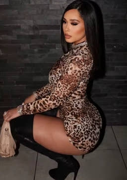 Leopard and strange cat print romper for women, autumn Hipster trend, long sleeve, round neck, fitted elastic streetwear