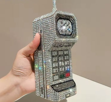 Alizekerr Cellphone Shaped Diamond Evening Bags Women 2025 Gorgeous Bling Rhinestone Metallic Purses And Handbags Wedding Party