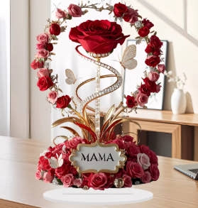 2D Acrylic Ornament, Red Rose, Mom Pattern, Roses, Mother, Flat, Elegant, Desk Decor, Filial Gifts for Kids to Mothers