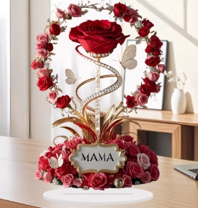 2D Acrylic Ornament, Red Rose, Mom Pattern, Roses, Mother, Flat, Elegant, Desk Decor, Filial Gifts for Kids to Mothers