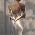 Backless Light Wedding Dresses Classic Satin Mermaid Wedding Dress With Train Elegant Beach Wedding Dress