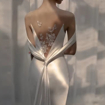 Backless Light Wedding Dresses Classic Satin Mermaid Wedding Dress With Train Elegant Beach Wedding Dress