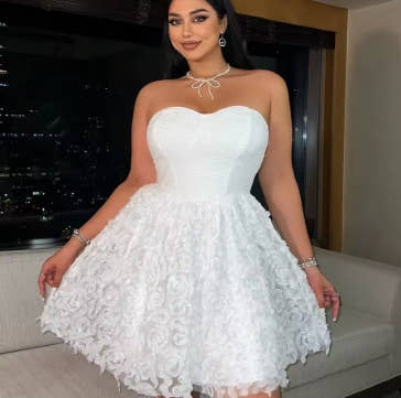 Plus Size 2025 Summer New Models Elegant Three-Dimensional Flowers Flowers Net Yarn Patchwork Corset Dress Polyester Material