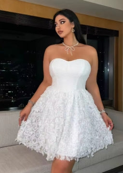 Plus Size 2025 Summer New Models Elegant Three-Dimensional Flowers Flowers Net Yarn Patchwork Corset Dress Polyester Material