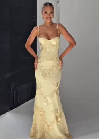 Pale Yellow Print Backless Bandage Dress Women Chic Sleeveless Off Shoulder High Waist Slim Fit Robes Lady Evening Party Gowns