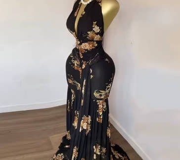 CM.YAYA Women Halter V-neck Backless Floral Sleeveless Ruffles Ruched Maxi Long Dress 2025 Vacation Sexy Party Evening Dresses