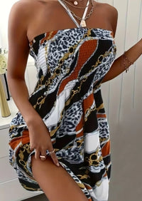 Plus Size Women Boho Flower Printed Dress Women's Strap Neck Casual Vacation Dress