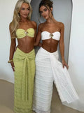 Weird Puss Elegant Women 2piece Set Sexy See Through Thin Tierred Y2K Seashell Tube Top+Wrapped Bandage Skirts Matching Clubwear