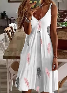 Dress Women Summer 2022 Europe New women's Sexy v-neck Loose Printed Strap Dresses Casual Vestidos ZC325
