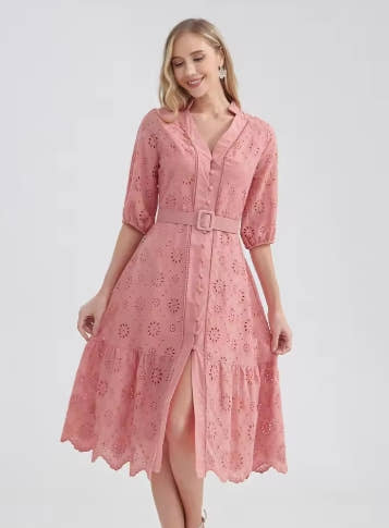 Marwin Cotton Hollow Out Summer Dress Women Holiday Perppy Casual High Waist Ruffled Mini V-Neck Dresses A-line Frills Vestido