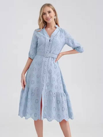 Marwin Cotton Hollow Out Summer Dress Women Holiday Perppy Casual High Waist Ruffled Mini V-Neck Dresses A-line Frills Vestido