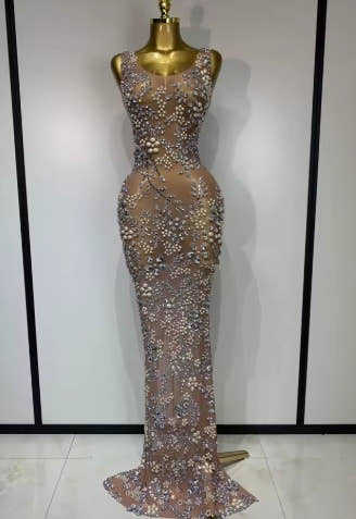 Women Lxury Diamonds Mesh See Through Long Dress Celebrity Elegant Evening Party Fancy Club Dress Singer Performance Costume