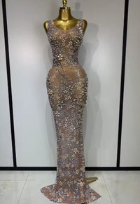 Women Lxury Diamonds Mesh See Through Long Dress Celebrity Elegant Evening Party Fancy Club Dress Singer Performance Costume