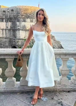 2025 Women's Dresses Pink Elegant and Pretty Midi White Vacation Dress Spaghetti Strap Beach Dress A Line Party Dresses