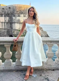 2025 Women's Dresses Pink Elegant and Pretty Midi White Vacation Dress Spaghetti Strap Beach Dress A Line Party Dresses