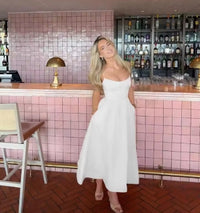 2025 Women's Dresses Pink Elegant and Pretty Midi White Vacation Dress Spaghetti Strap Beach Dress A Line Party Dresses