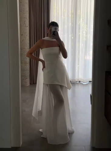 White Mesh Scarf Neck Strapless Long Dress Fashion Off Shoulder Sleeveless High Waist Slim Split Robe Lady Party Beach Gown 2025