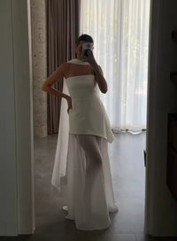 White Mesh Scarf Neck Strapless Long Dress Fashion Off Shoulder Sleeveless High Waist Slim Split Robe Lady Party Beach Gown 2025