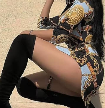Shirt Dress for Women 2024 Summer Fashion Chain Print Turn-Down Collar Long Sleeve Casual Button Daily Mini Asymmetrical Dresses