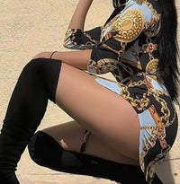 Shirt Dress for Women 2024 Summer Fashion Chain Print Turn-Down Collar Long Sleeve Casual Button Daily Mini Asymmetrical Dresses