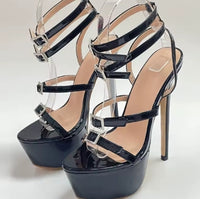 Liyke Runway Style Sexy High Heels Platform Sandals For Women Fashion Open Toe Crystal Buckle Stiletto Wedding Stripper Shoes
