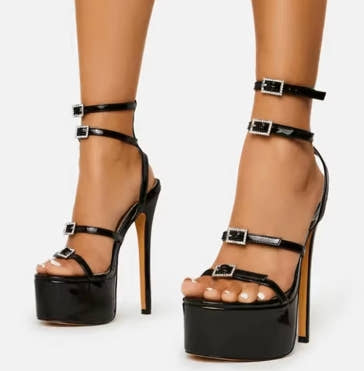 Liyke Runway Style Sexy High Heels Platform Sandals For Women Fashion Open Toe Crystal Buckle Stiletto Wedding Stripper Shoes
