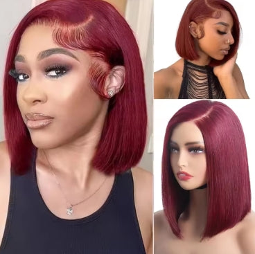 99j Burgundy Straight Bob Wig Virgin Human Hair 13×4 Lace Frontal Wig 200% Density Lace Front Wig Bob Wigs For Women on Sale