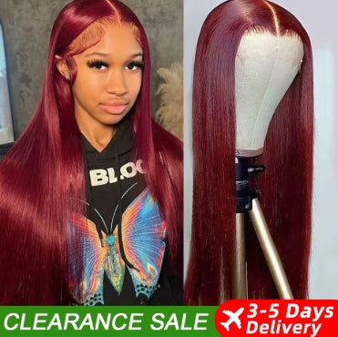 99J Burgundy 13x6 Colored HD Lace Front Wig Human Hair Wigs PrePlucked Premium Red Peruvian Straight Lace Frontal Human Hair Wig