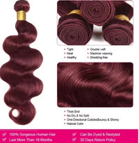 Body Wave Bundles Human Hair 99J Burgundy Color Human Hair 3 Bundles Brazilian Virgin Human Hair Weave Extensions for Wome