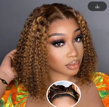 Deep Wave Honey Blonde Glueless Bob Wigs Human Hair Pre Plucked Pre Cut Highlight Wear and Go Curly Wigs Ombre HD Lace Front Wig