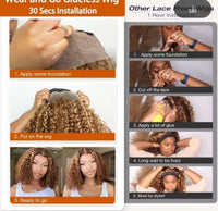 Deep Wave Honey Blonde Glueless Bob Wigs Human Hair Pre Plucked Pre Cut Highlight Wear and Go Curly Wigs Ombre HD Lace Front Wig