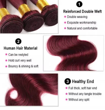Body Wave Bundles Human Hair 99J Burgundy Color Human Hair 3 Bundles Brazilian Virgin Human Hair Weave Extensions for Wome