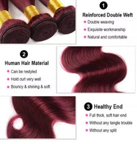 Body Wave Bundles Human Hair 99J Burgundy Color Human Hair 3 Bundles Brazilian Virgin Human Hair Weave Extensions for Wome