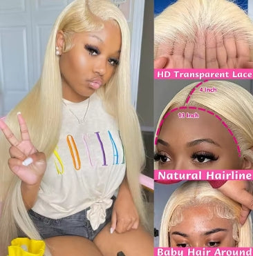 613 HD Lace Frontal Wig Blonde 13x6 HD Transparen Colored Straight Human Hair Wigs 13x4 HD Lace Frontal Wig For Black Women