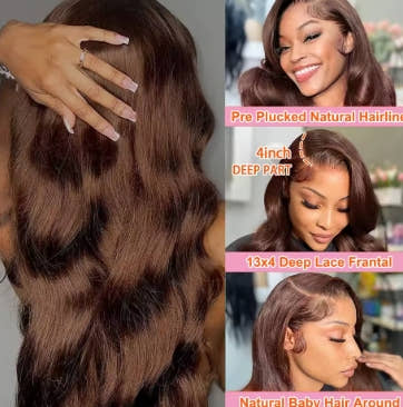 Body Wave Chocolate Brown Lace Front Wigs Human Hair Pre Plucked Brazilian Brown Virgin Hair Glueless HD Frontal Wig For Women