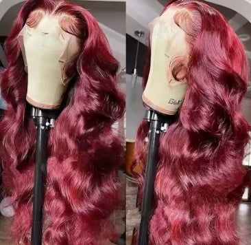 99j burgundy 13x6 Lace Front Human Hair 200 Density Body Wave 13x4 30 36 Inch Red Colored Lace Frontal Wigs Brazilian For Women