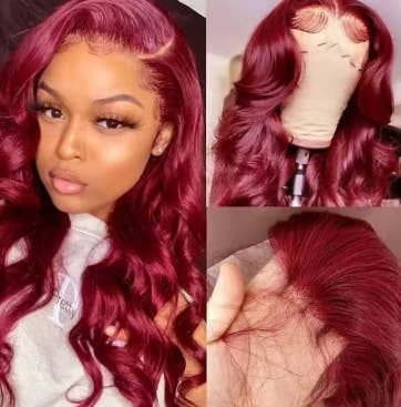 99j burgundy 13x6 Lace Front Human Hair 200 Density Body Wave 13x4 30 36 Inch Red Colored Lace Frontal Wigs Brazilian For Women