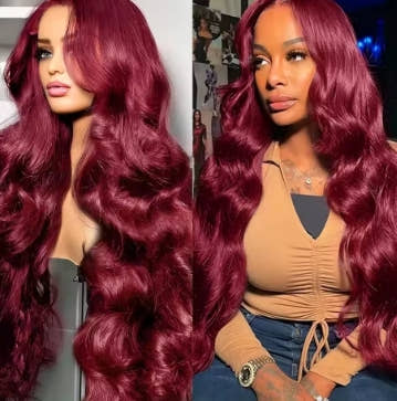 99j burgundy 13x6 Lace Front Human Hair 200 Density Body Wave 13x4 30 36 Inch Red Colored Lace Frontal Wigs Brazilian For Women