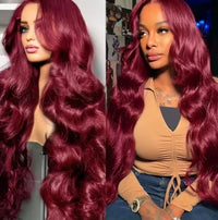 99j burgundy 13x6 Lace Front Human Hair 200 Density Body Wave 13x4 30 36 Inch Red Colored Lace Frontal Wigs Brazilian For Women