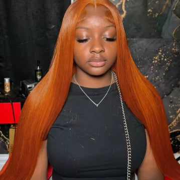30 Inch Straight Orange Ginger Lace Front Wig Long Human Hair 350 Colored Brazilian 13X6 HD Transparent Lace Frontal Wigs For Women