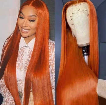 30 Inch Straight Orange Ginger Lace Front Wig Long Human Hair 350 Colored Brazilian 13X6 HD Transparent Lace Frontal Wigs For Women