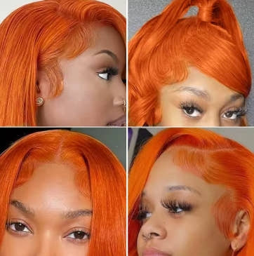 30 Inch Straight Orange Ginger Lace Front Wig Long Human Hair 350 Colored Brazilian 13X6 HD Transparent Lace Frontal Wigs For Women