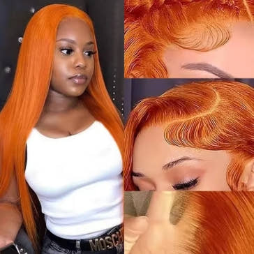 30 Inch Straight Orange Ginger Lace Front Wig Long Human Hair 350 Colored Brazilian 13X6 HD Transparent Lace Frontal Wigs For Women