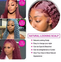 HD Transparent Lace 200 Density 13x4 13x6 Full Frontal Lace 99j Burgundy Preplucked Colored Deep Wave Frontal Human Hair Wig