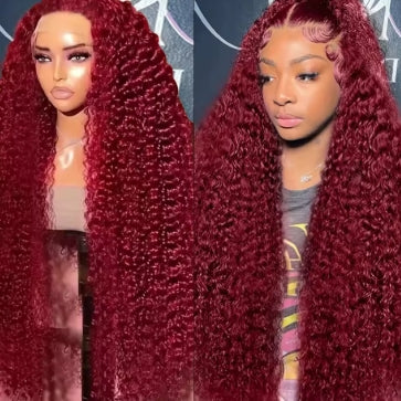 HD Transparent Lace 200 Density 13x4 13x6 Full Frontal Lace 99j Burgundy Preplucked Colored Deep Wave Frontal Human Hair Wig