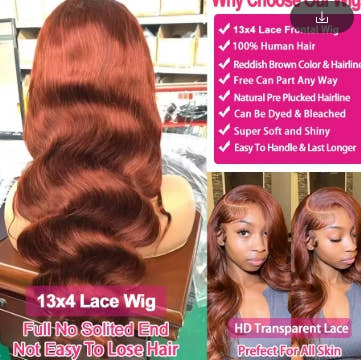 Reddish Brown 13x6 Lace Frontal Wig Brazilian Colored 13x4 Body Wave Human Hair Wigs Hd Transparent 4x4 5x5 Closure Wig 40 Inch