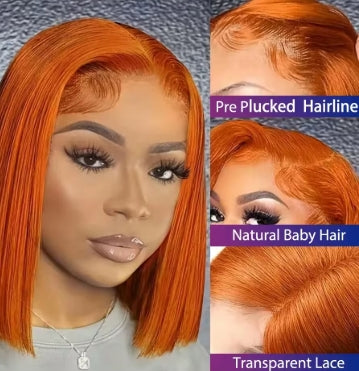 13x4 Lace Front Short Bob Wig 350 Ginger Orange Color Straight Transparent Lace Frontal Wigs Human Hair For Black Woman 10 Inch